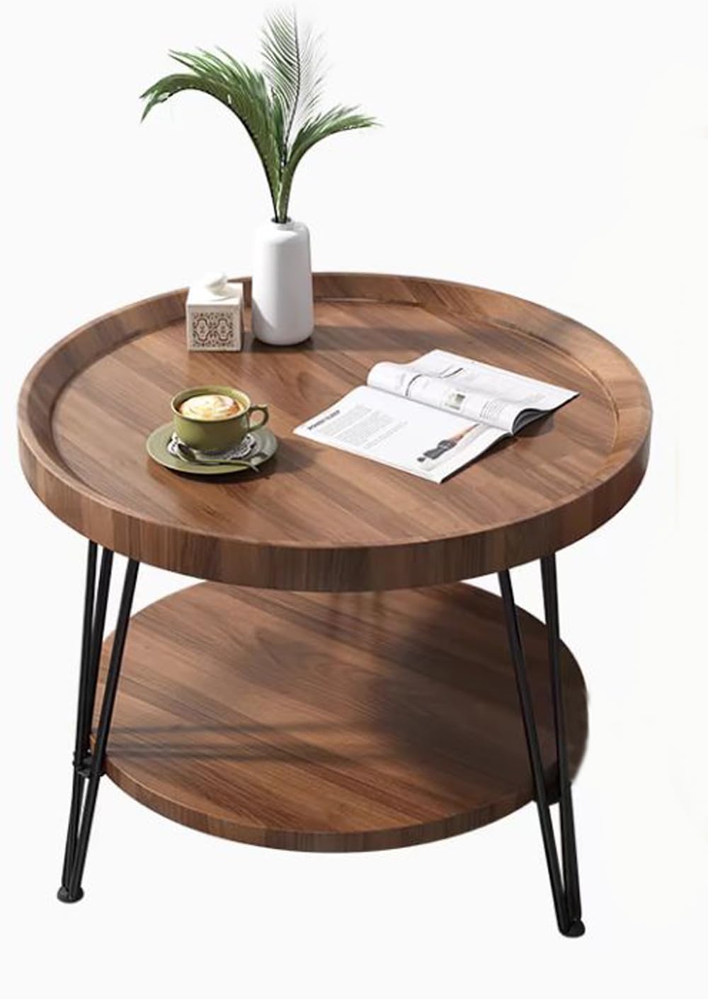 Table d'appoint ronde en bois avec 2 étages, table basse en bois, table de salon, table de salon, table d'appoint supérieure Ø 50 cm, hauteur 60 cm, convient pour le bureau - TABLE BOIS