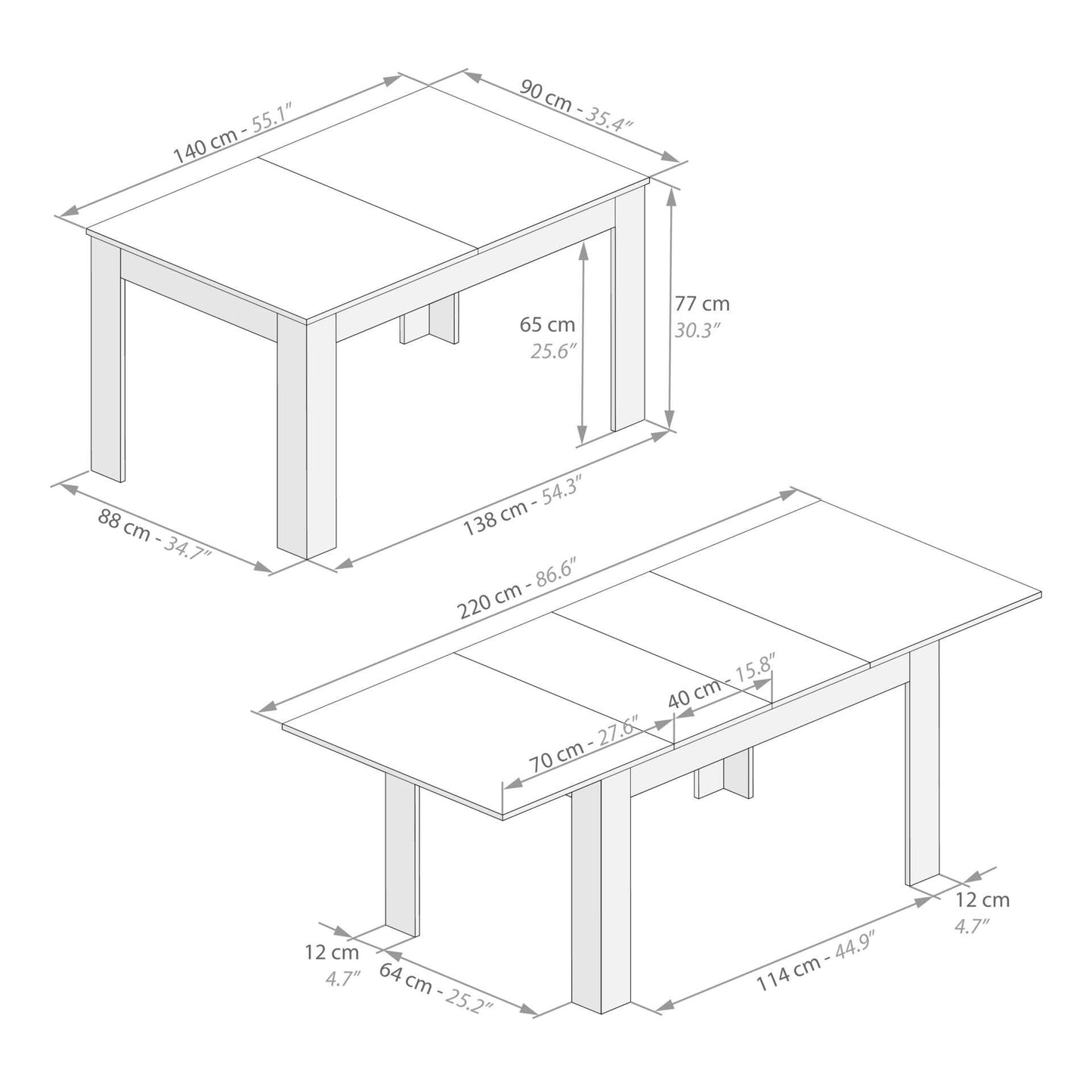 Table Extensible Cuisine, Easy, 140(220) x90 cm, Chêne Naturel, pour 6-10 Personnes, Table Extensible pour Cuisine, Made in Italy