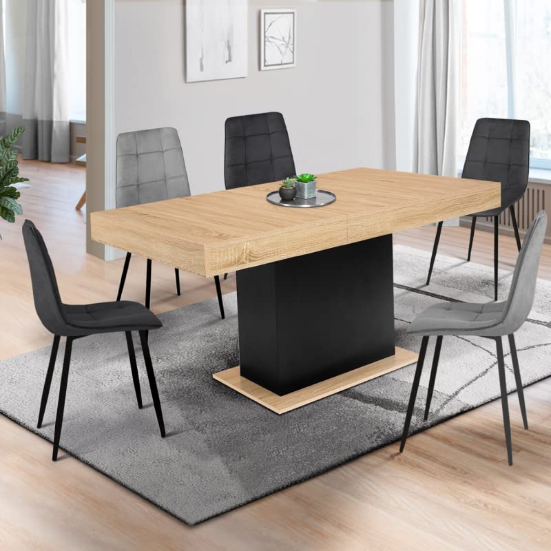 Table à Manger Extensible Rectangle Eden 6-10 Personnes Bois et Noir 160-200 cm