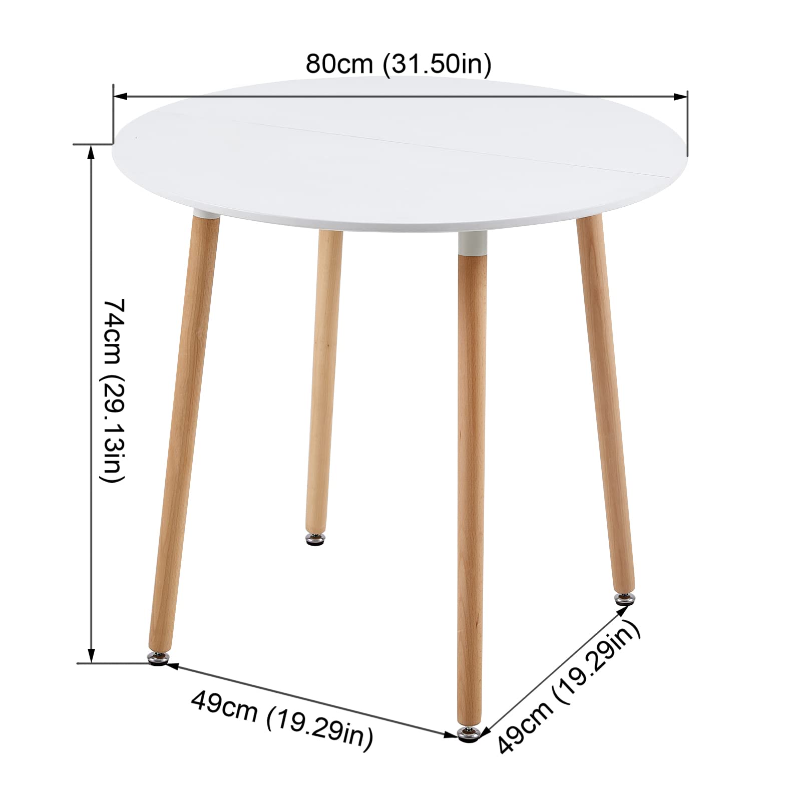 Table de Salle à Manger scandinave Diamètre 80cm Moderne Style Nordique en Bois, Blanc - TABLE BOIS