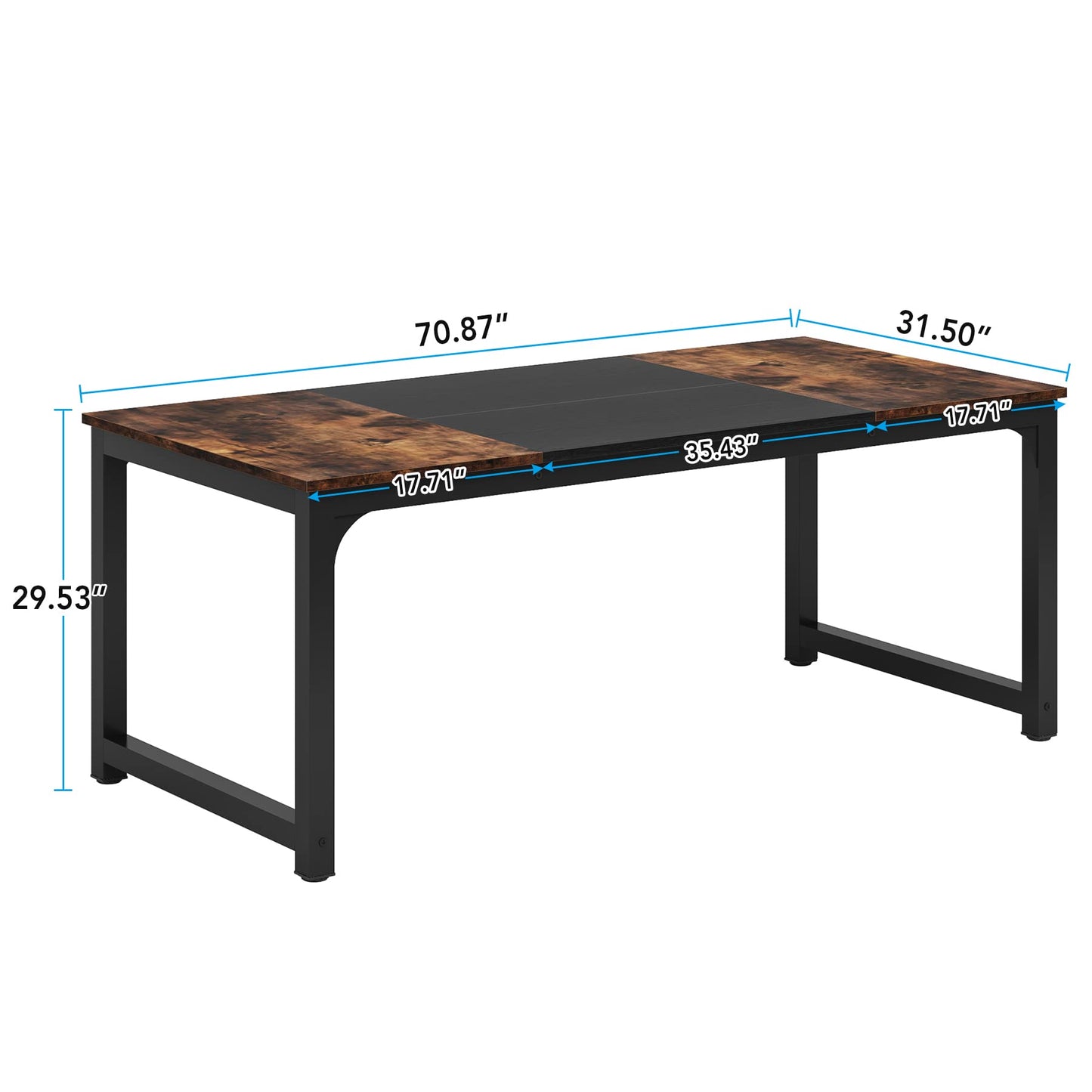 Table à Manger, 180 x 80 x 75 cm, pour 6-8 Personnes, Table de Salon, Bureau, pour Salle à Manger Industriel, Marron Rustique et Noir