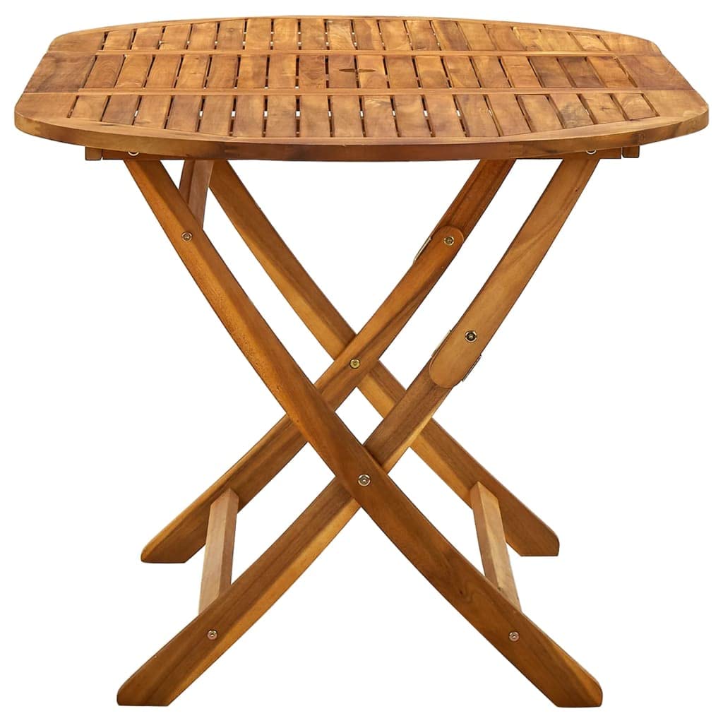 Table de Jardin Pliante en Bois D'acacia, Table de Salle à Manger Ovale Extérieur avec Trou de Parasol