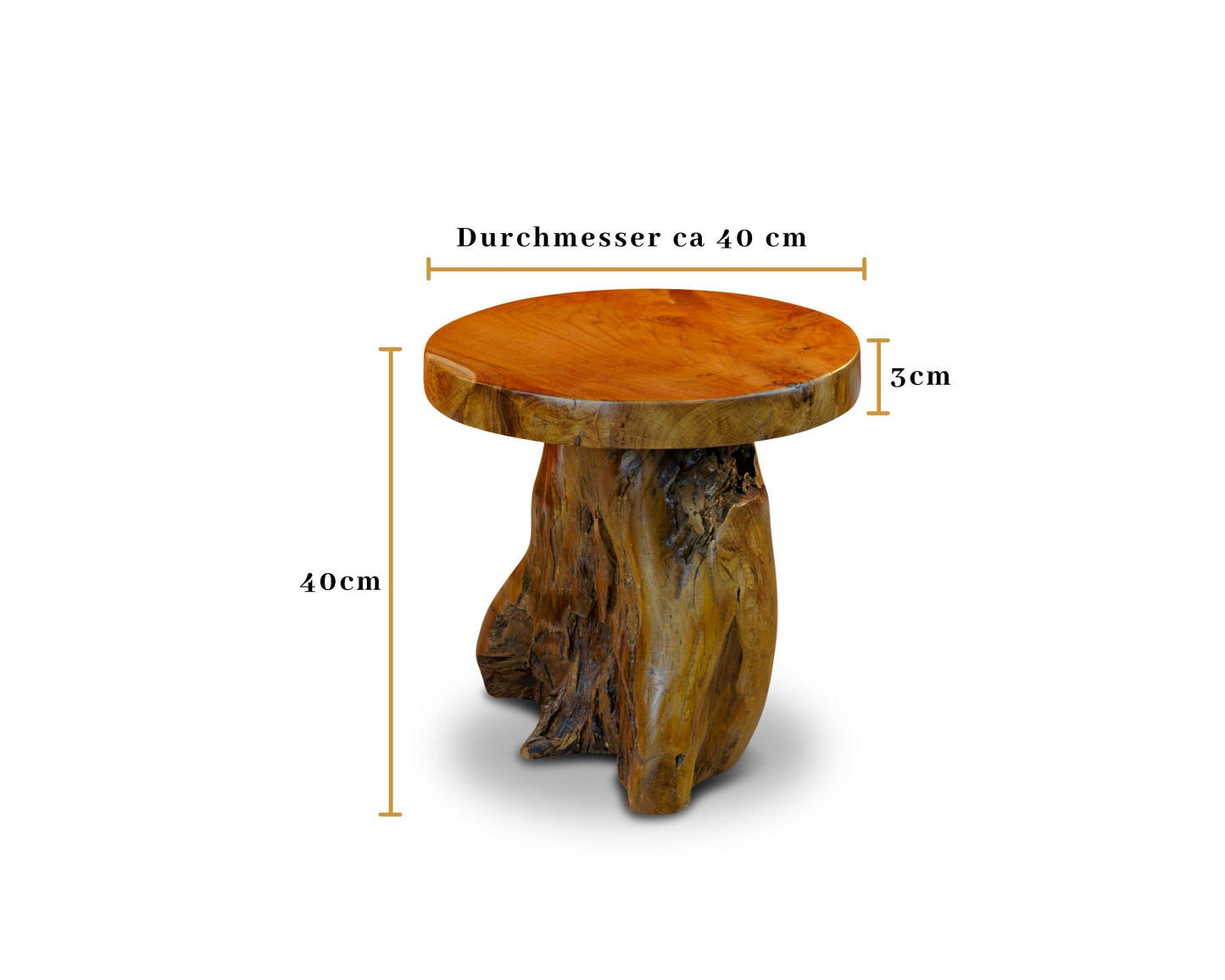 Table d'appoint JOMTIEN en teck massif - 40 cm - Ronde en bois de racine - Tabouret pour fleurs - TABLE BOIS