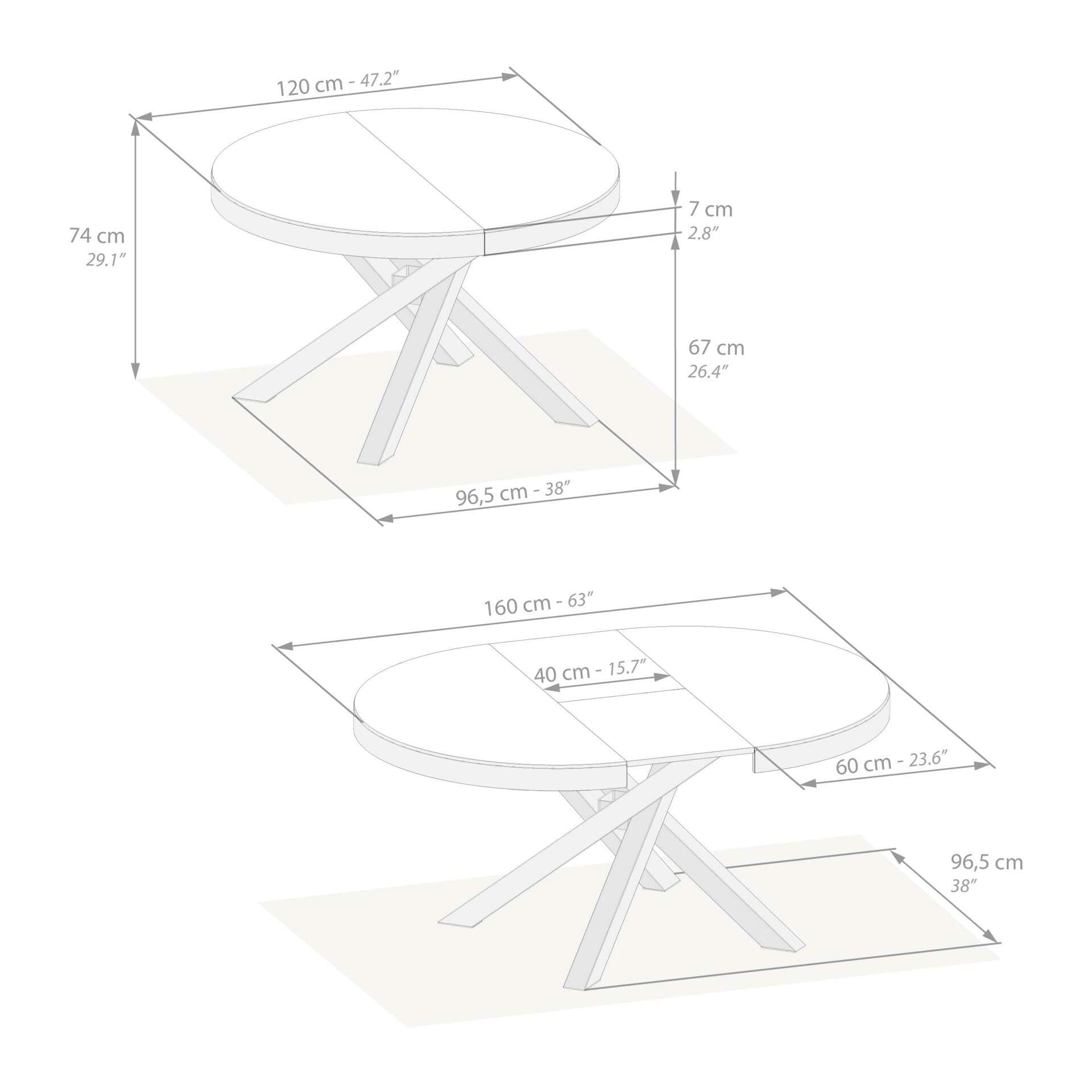 Table Ronde Extensible Emma, 120-160 cm, Bois Rustique, avec Pieds Noirs croisés, pour 4-6 Personnes, Table Extensible pour Cuisine, Salon, Made in Italy - TABLE BOIS