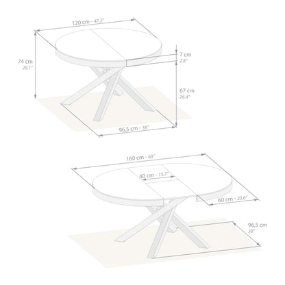 Table Ronde Extensible Emma, 120-160 cm, Bois Rustique, avec Pieds Noirs croisés, pour 4-6 Personnes, Table Extensible pour Cuisine, Salon, Made in Italy - TABLE BOIS