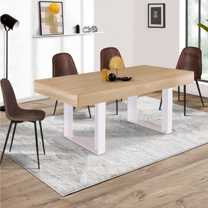 Table à Manger Rectangle Phoenix 6 Personnes Bois et Blanc 160 cm - TABLE BOIS