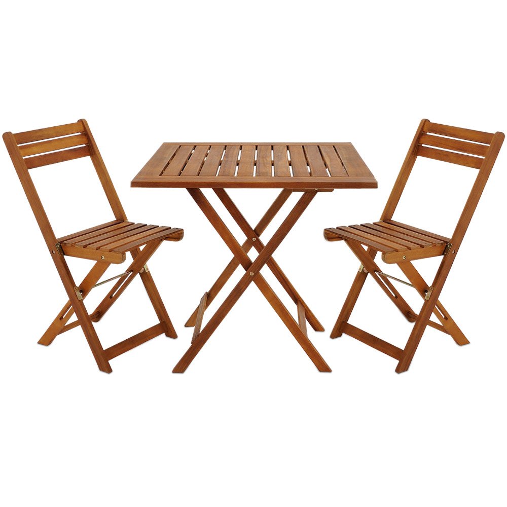 Ensemble de Jardin en Bois d'acacia Set 1 Table et 2 chaises Pliables pour extérieur terrasse Balcon