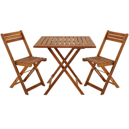 Ensemble de Jardin en Bois d'acacia Set 1 Table et 2 chaises Pliables pour extérieur terrasse Balcon