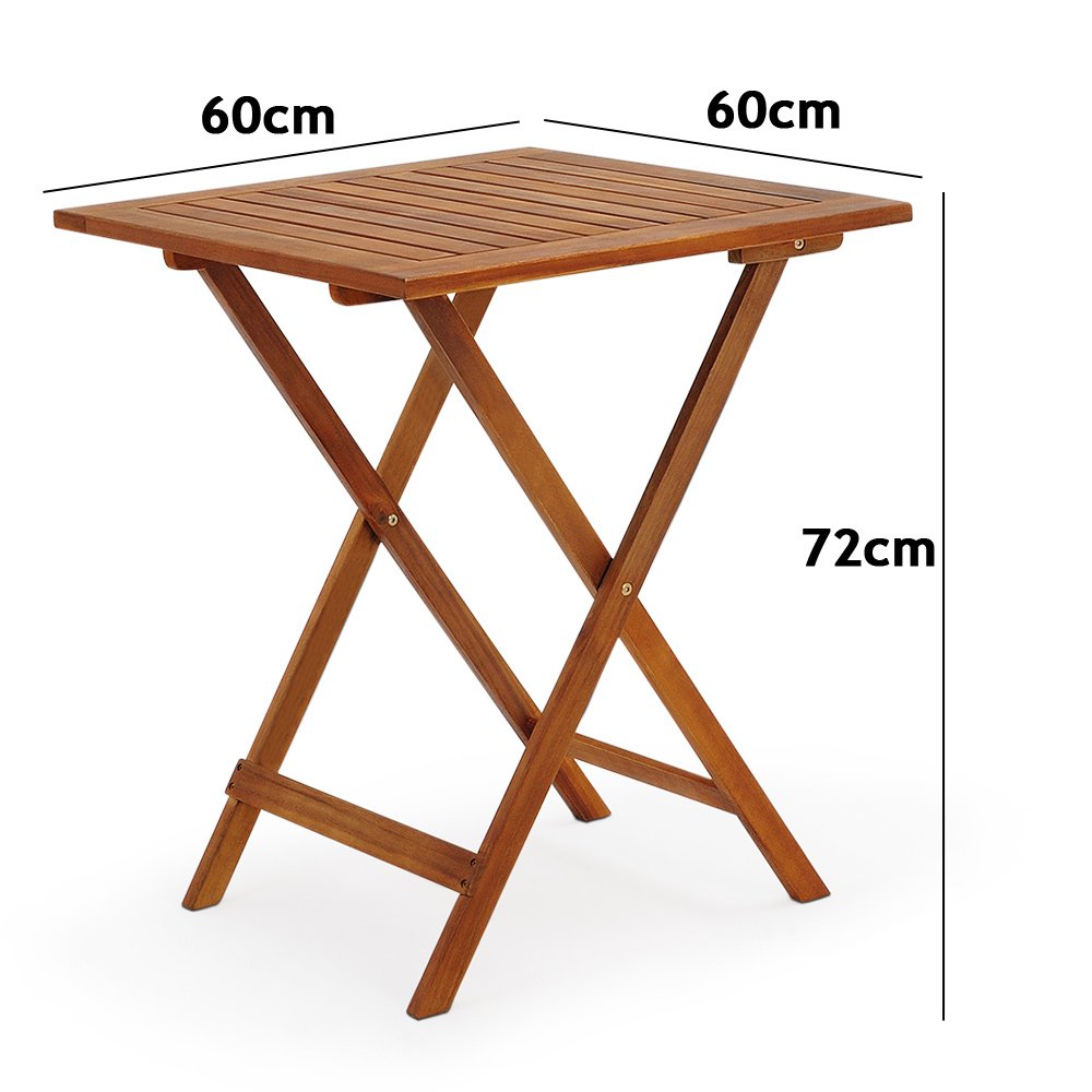 Ensemble de Jardin en Bois d'acacia Set 1 Table et 2 chaises Pliables pour extérieur terrasse Balcon