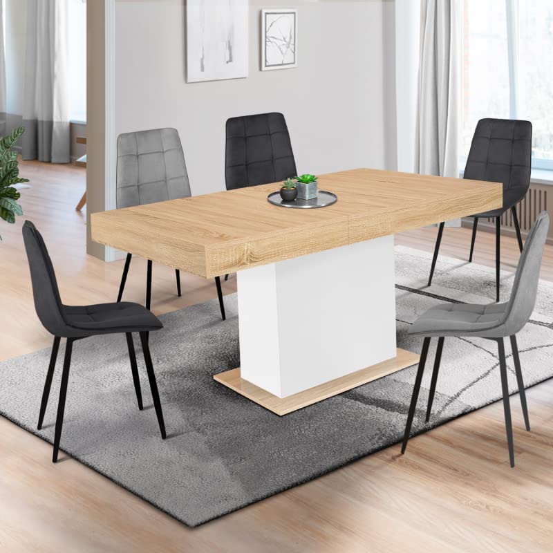 Table à Manger Extensible Rectangle Eden 6-10 Personnes Bois et Blanc 160-200 cm