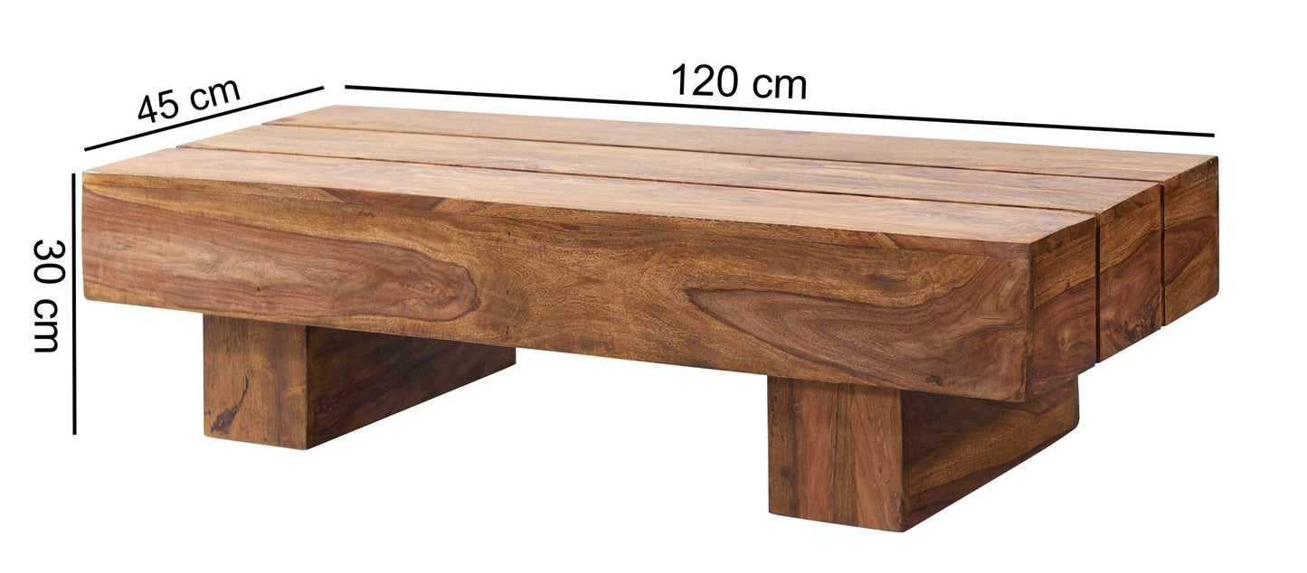 Table Basse Bois Massif Sheesham Table de Salon 120 x 30 x 45 cm | Table d'appoint Style Maison de Campagne | Meubles en Bois Massif Naturel Table de Sofa |