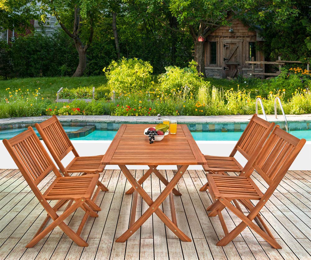 Ensemble de Jardin en Bois d'acacia certifié FSC® Set de Table 4 chaises Pliables Salon de Jardin extérieur