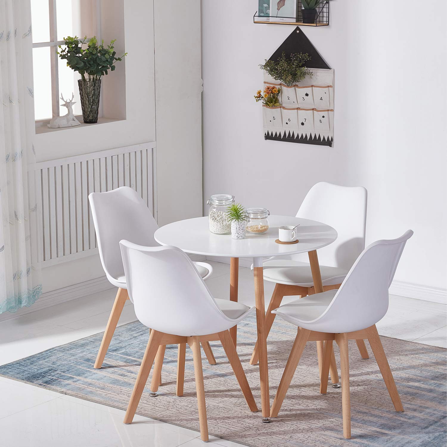 Table de Salle à Manger scandinave Diamètre 80cm Moderne Style Nordique en Bois, Blanc - TABLE BOIS