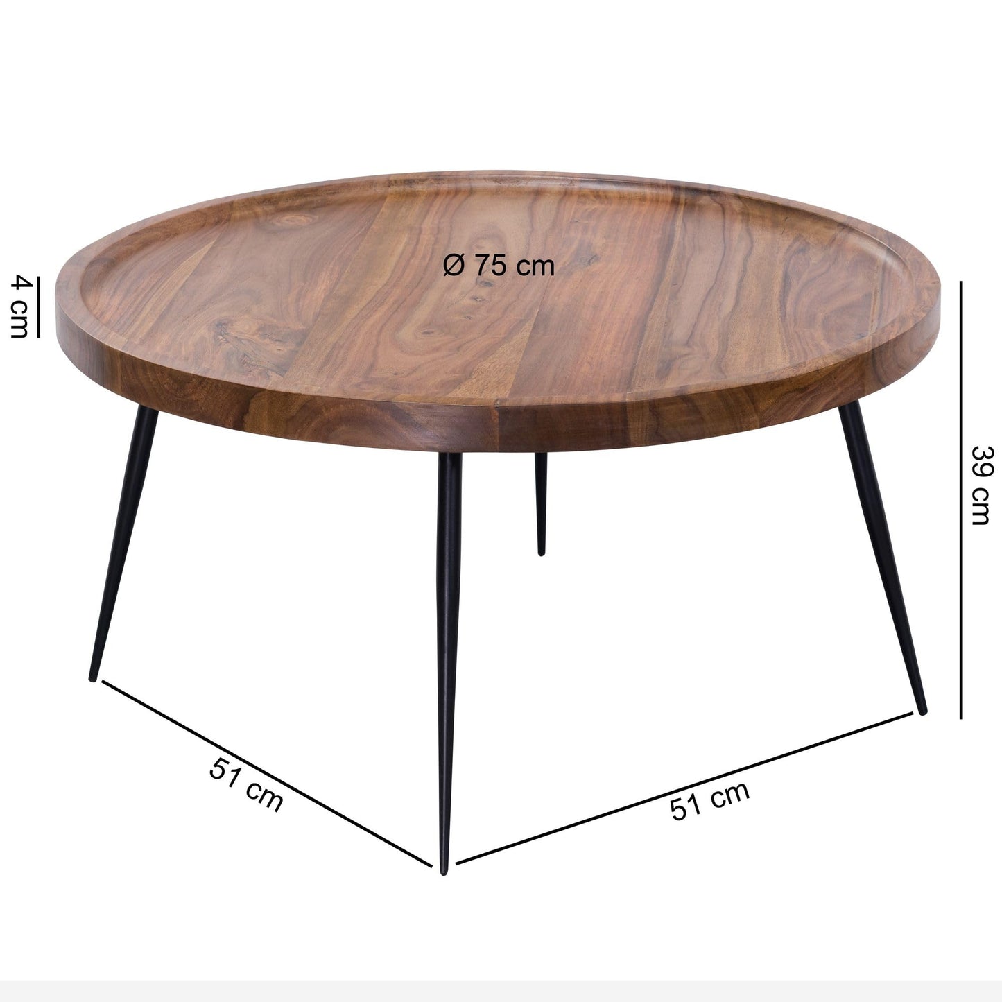 Table Basse Bois Massif Sheesham 75 x 39 x 75 cm Table de Salon | Table d'appoint Style Industriel | Meubles en Bois Naturel Table de Sofa | Table en Bois Massif avec Cadre en métal