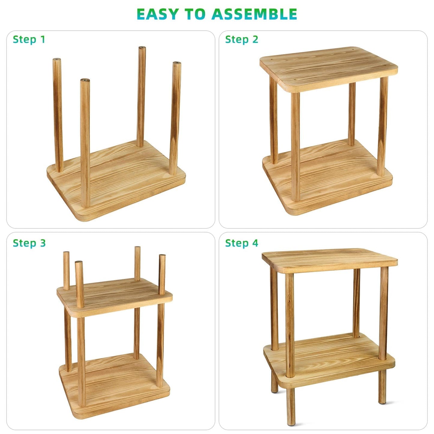 Table D'appoint en Bois à 2 étages avec étagère de Rangement,Table de Chevet, Petite Table Basse pour Salon,Chambre, Balcon,Bureau,Assemblage sans Outils