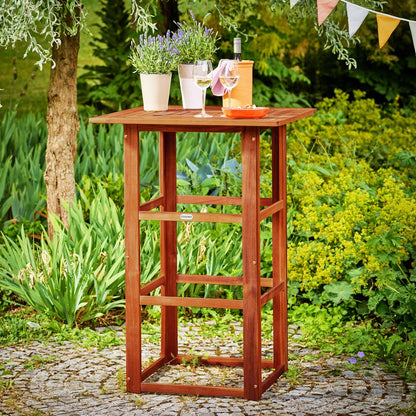 Table Haute carrée en Bois d'Acacia 75x75x110cm Mange-Debout Table en Bois extérieur Jardin terrasse évènement