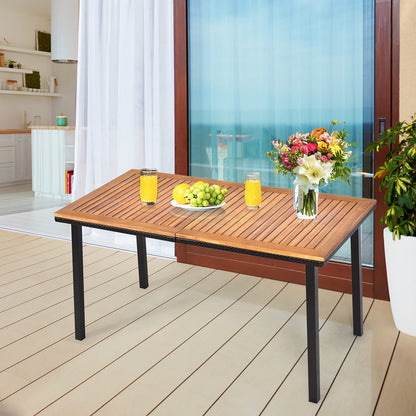 Table de Jardin Extérieur, Table à Manger en Bois avec Trou de Parasol, Idéal pour Terrasse, Patio, Cour, Piscine, 140x75x76CM