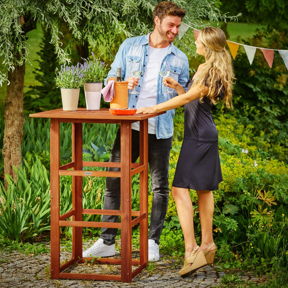 Table Haute carrée en Bois d'Acacia 75x75x110cm Mange-Debout Table en Bois extérieur Jardin terrasse évènement