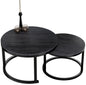 Table Basse Ronde en Bois Set de 2 - Table Basse Ronde Aspect Bois Noir avec Structure métallique Noire - Table Moderne pour Salon, Chambre à Coucher & Balcon, Ø60 Ø40cm - TABLE BOIS