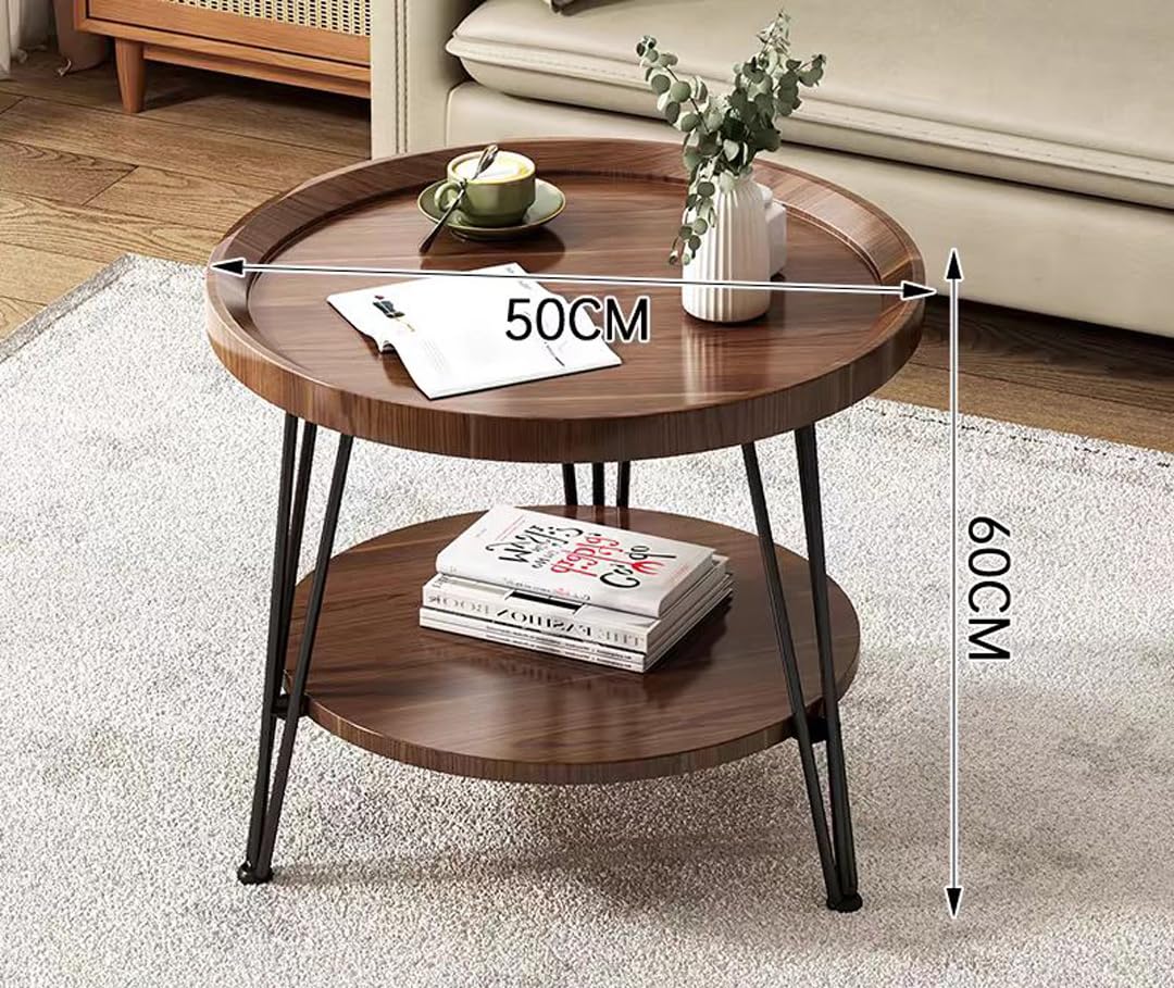 Table d'appoint ronde en bois avec 2 étages, table basse en bois, table de salon, table de salon, table d'appoint supérieure Ø 50 cm, hauteur 60 cm, convient pour le bureau - TABLE BOIS