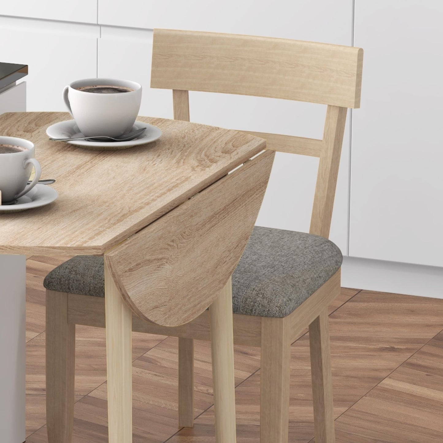 Table de Salle à Manger Pliante de Cuisine 2 abattants - Table Ronde Extensible - Peu encombrante avec Pieds en Bois Ø89 x 73,5H cm - TABLE BOIS