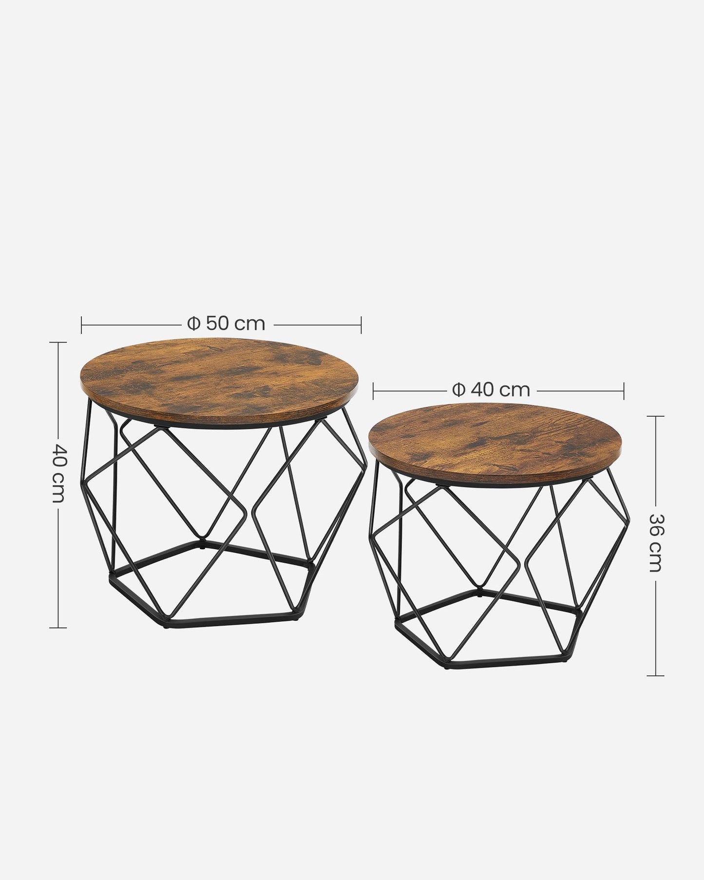 Table Basse Ronde, Lot de 2, Table d’Appoint, Bout de CanapÉ, Style Industriel, Plateau Amovible, Cadre en Acier, pour Salon, Marron Rustique et Noir LET040B01 - TABLE BOIS