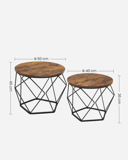 Table Basse Ronde, Lot de 2, Table d’Appoint, Bout de CanapÉ, Style Industriel, Plateau Amovible, Cadre en Acier, pour Salon, Marron Rustique et Noir LET040B01 - TABLE BOIS