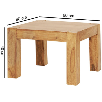 Table Basse Bois Massif Acacia Table de Salon 60 x 40 x 60 cm | Table d'appoint Style Maison de Campagne | Meubles en Bois Naturel Table de Sofa | Table en Bois Massif Meubles en Bois Massif