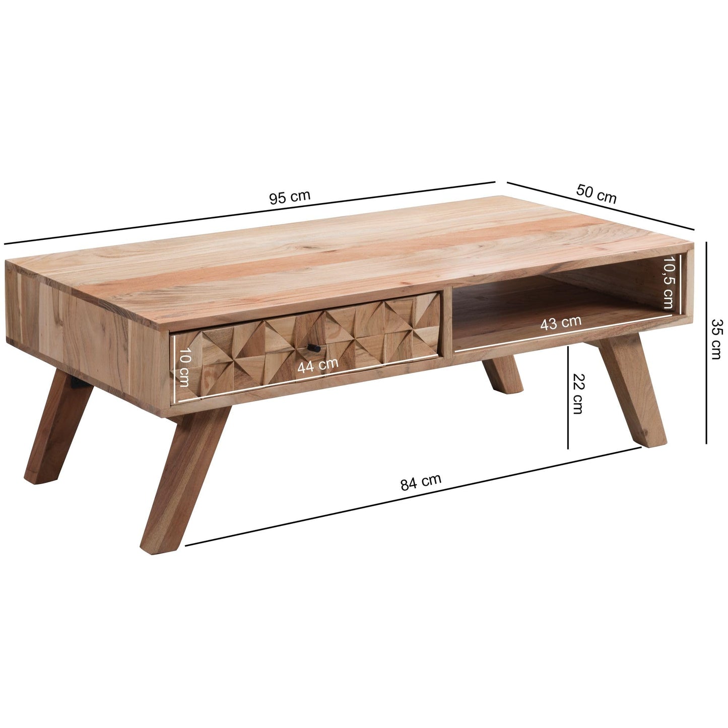 Table Basse Bois Massif Acacia Table de Salon 95 x 35 x 50 cm | Table d'appoint Style Maison de Campagne | Meubles en Bois Naturel Table de Sofa | Table en Bois Massif Meubles en Bois Massif