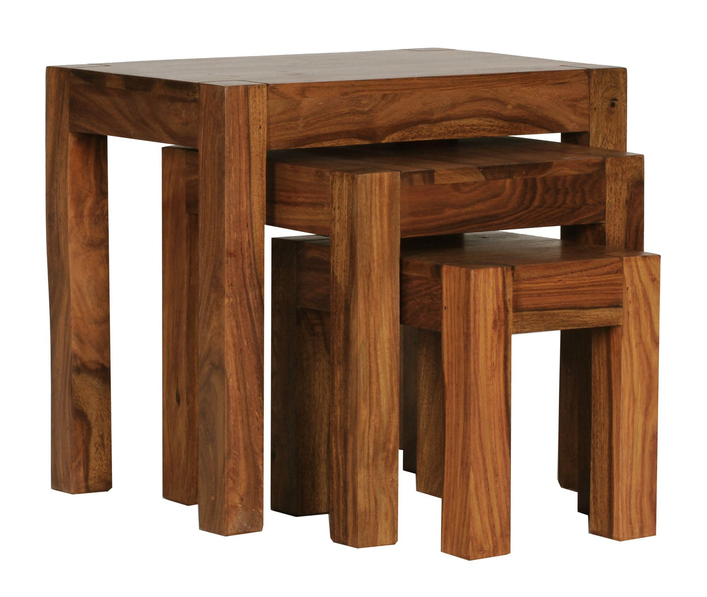 Lot de 3 Tables gigognes Mumbai en Bois Massif sheesham Table de Salon Table d'appoint Style Maison de Campagne en Bois Naturel Marron foncé