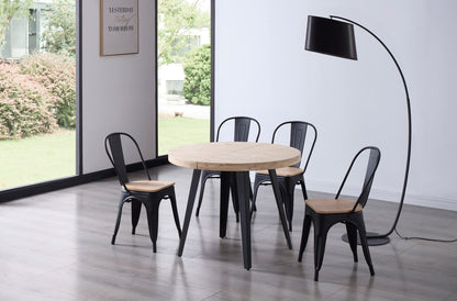 Table à Manger Ronde Extensible en Bois Coloris chêne Nordique Pieds Noir - diamètre 100-180 x Hauteur 76 cm