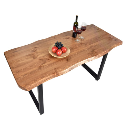 Table à Manger en Bois Massif, Table Fait Main de Cuisine et de Salon en Bois de Pin Massif avec U-Pieds en Métal Laqué, 40 mm d'épaisseur, 6-8 Personnes, 200 x 100 cm - TABLE BOIS