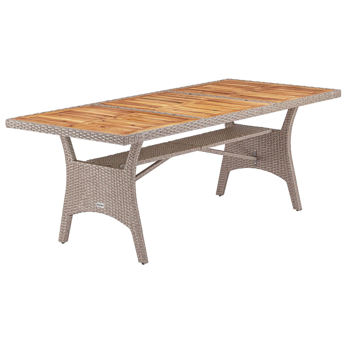 Table de Jardin polyrotin Crème 190x90x74 cm Plaque en Bois d'acacia pré-huilé réglable résistante intempéries