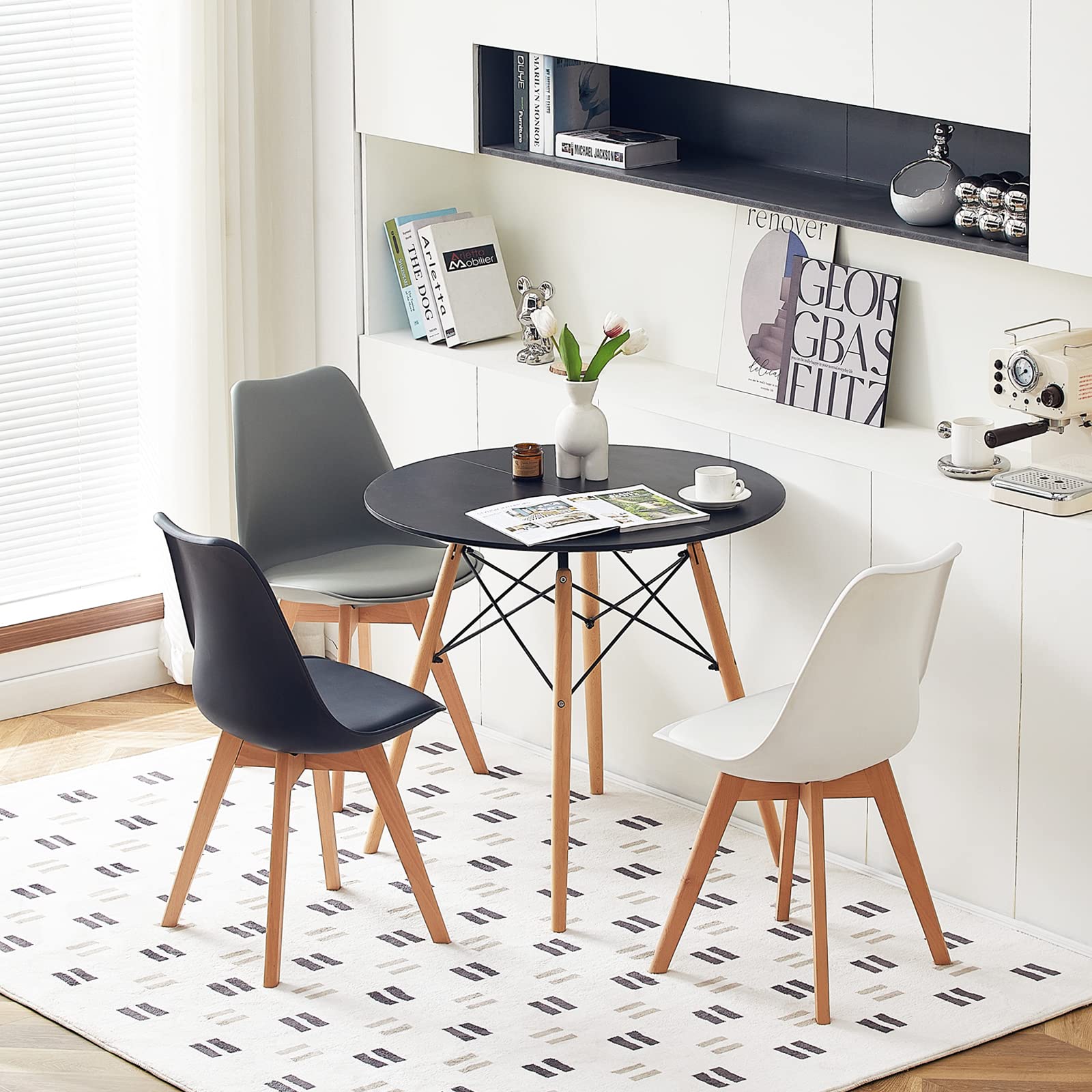 Table de Salle à Manger Scandinave Design Noir avec Jambes en hêtre 80 cm - TABLE BOIS