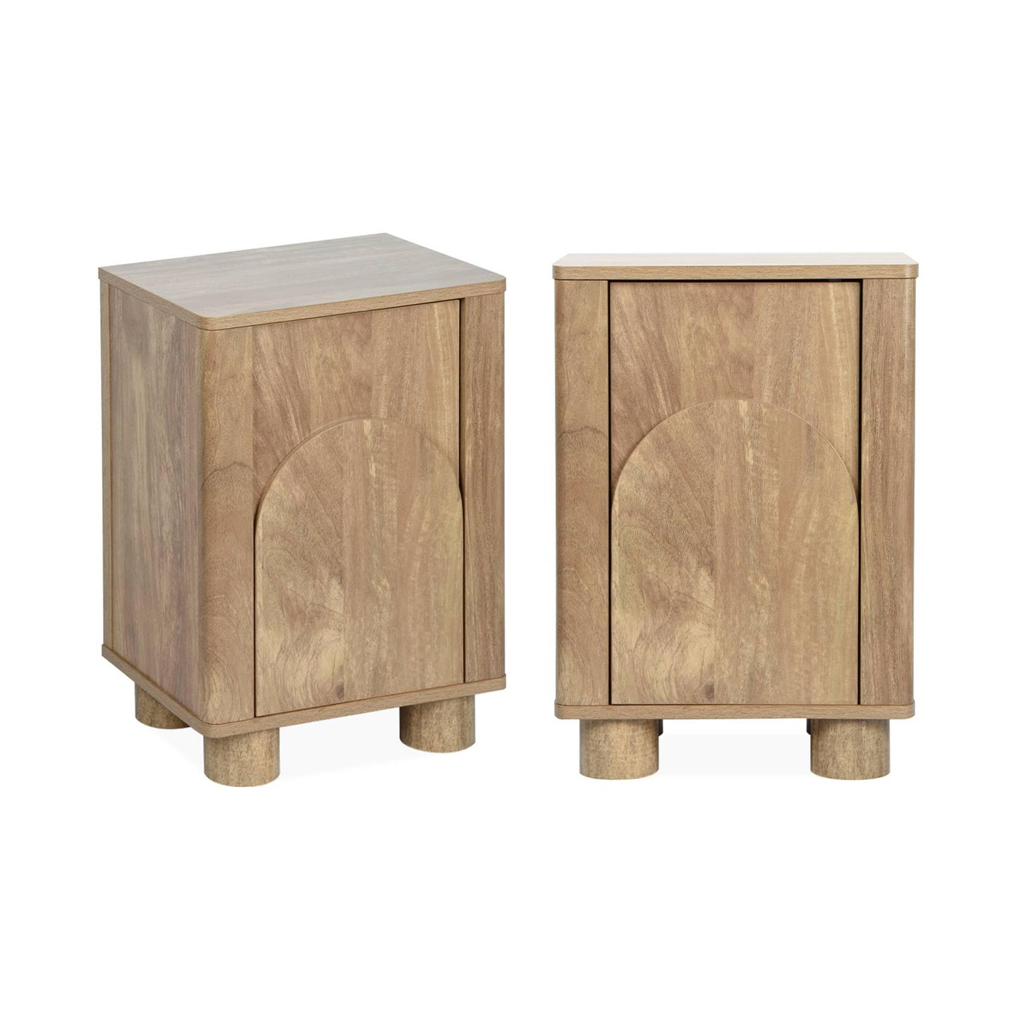 Lot de 2 Tables de Chevet Effet Bois de manguier et Pieds arrondis. 1 Porte et 1 étagère