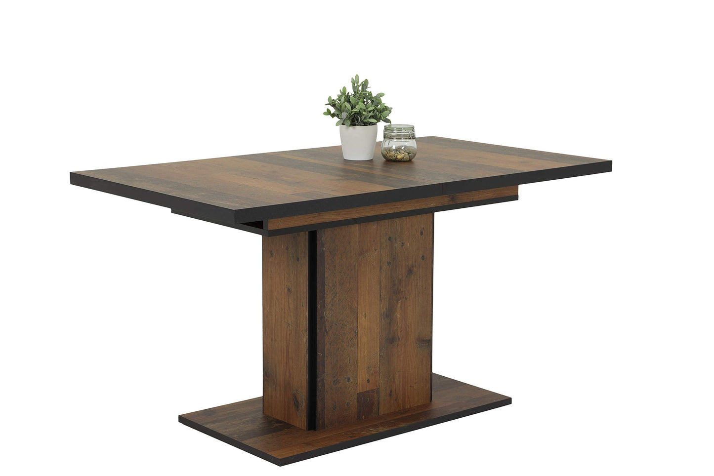 Table À Piètement En Colonne Pour Salle À Manger, Matériau Dérivé Du Bois Avec Revêtement En Mélamine, Décor Bois Vieilli, Extensible, 120-160 x 80 x 76 cm