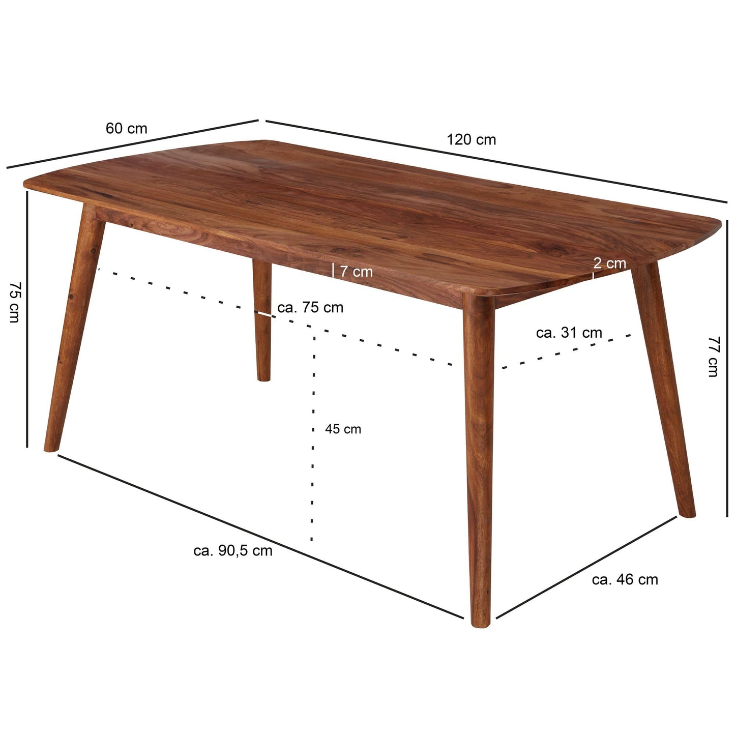 Table à Manger Bois Massif Table de Cuisine Design 120 x 75 x 60 cm | Table de Salle à Manger Style Maison de Campagne Table en Bois Meubles en Bois Naturel Salle à Manger Meubles