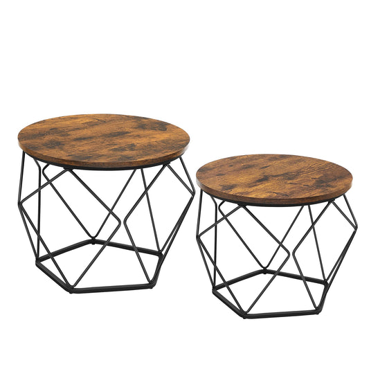 Table Basse Ronde, Lot de 2, Table d’Appoint, Bout de CanapÉ, Style Industriel, Plateau Amovible, Cadre en Acier, pour Salon, Marron Rustique et Noir LET040B01 - TABLE BOIS