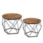 Table Basse Ronde, Lot de 2, Table d’Appoint, Bout de CanapÉ, Style Industriel, Plateau Amovible, Cadre en Acier, pour Salon, Marron Rustique et Noir LET040B01 - TABLE BOIS