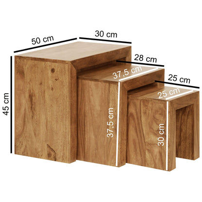 Tables gigognes Ensemble Trois pièces Bois Massif Acacia 45 x 50 x 30 cm Table de Salon | Table d'appoint Style Maison de Campagne | Meubles Table Basse