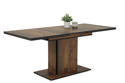 Table À Piètement En Colonne Pour Salle À Manger, Matériau Dérivé Du Bois Avec Revêtement En Mélamine, Décor Bois Vieilli, Extensible, 120-160 x 80 x 76 cm