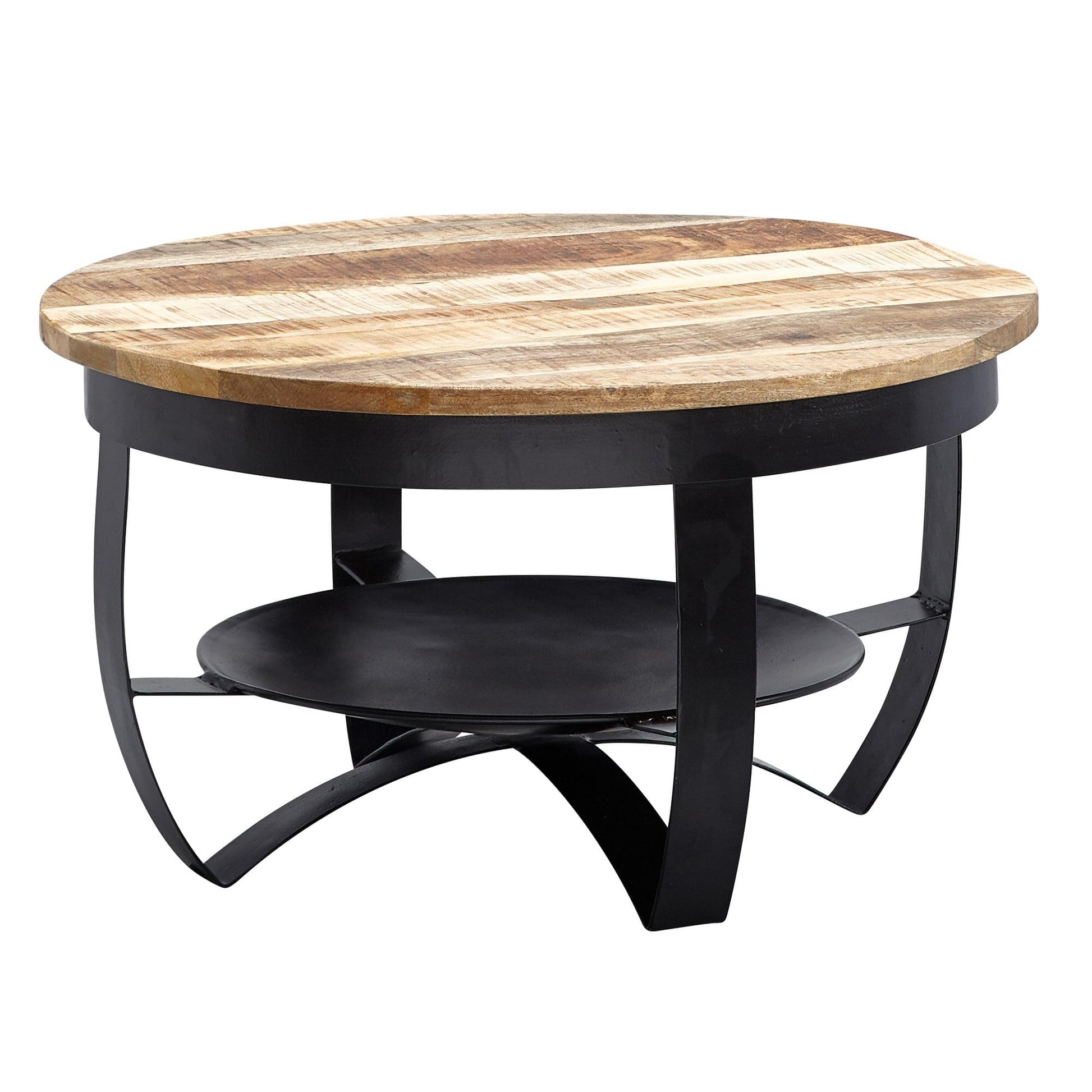 Table Basse Mango en Bois Massif/Metal Noir 60 x 34 x 60 cm | Table d'appoint de Style Moderne | Table de Salon Rond - TABLE BOIS