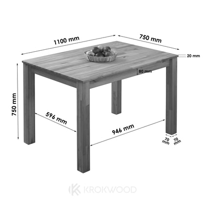 Table de Cuisine Bois de Massif (Chêne, 110 x 75 x 75 cm)