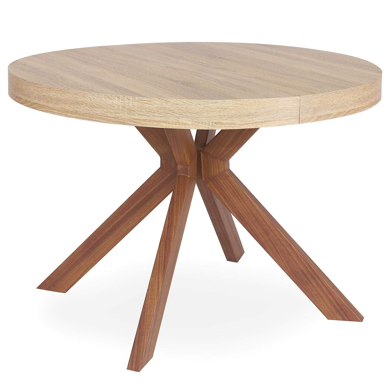 Table a Manger avec Pied de Table Metal | Table Ronde Extensible Salle a Manger ou Cuisine avec Pied Central| Bois, Metal | Myriade |Diamètre 110 cm x H75 cm Dépliée: L110 x P160-210-260 x H75 - TABLE BOIS