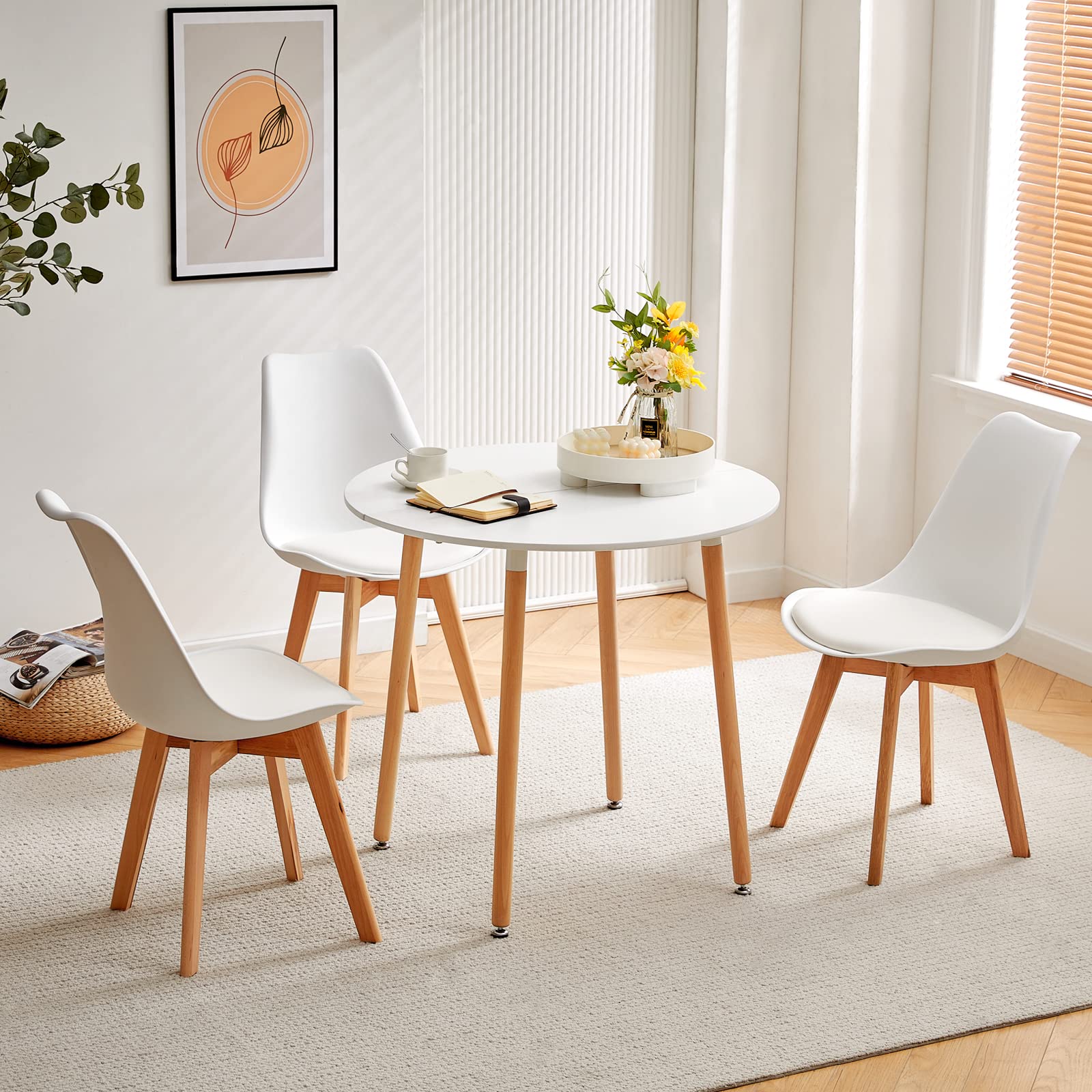 Table de Salle à Manger scandinave Diamètre 80cm Moderne Style Nordique en Bois, Blanc - TABLE BOIS