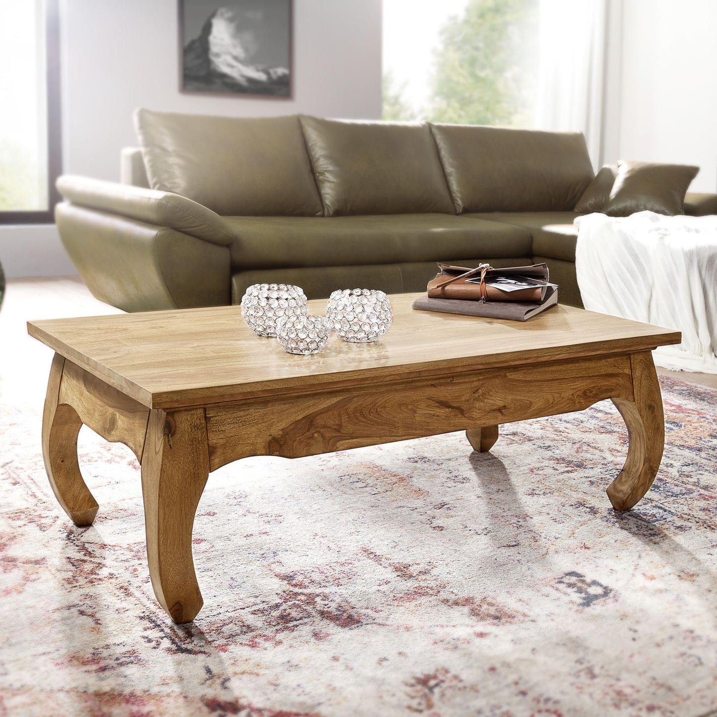 Table Basse Bois Massif Acacia Table de Salon 110 x 40 x 60 cm | Table d'appoint Style Maison de Campagne | Meubles en Bois Naturel Table de Sofa | Table en Bois Massif Meubles en Bois Massif