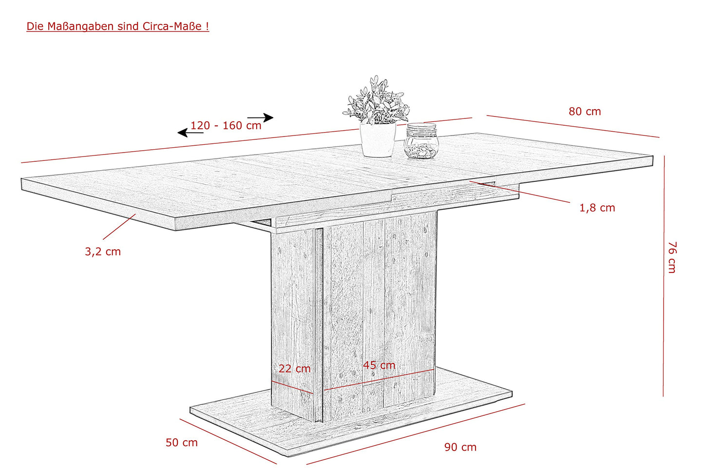 Table À Piètement En Colonne Pour Salle À Manger, Matériau Dérivé Du Bois Avec Revêtement En Mélamine, Décor Bois Vieilli, Extensible, 120-160 x 80 x 76 cm