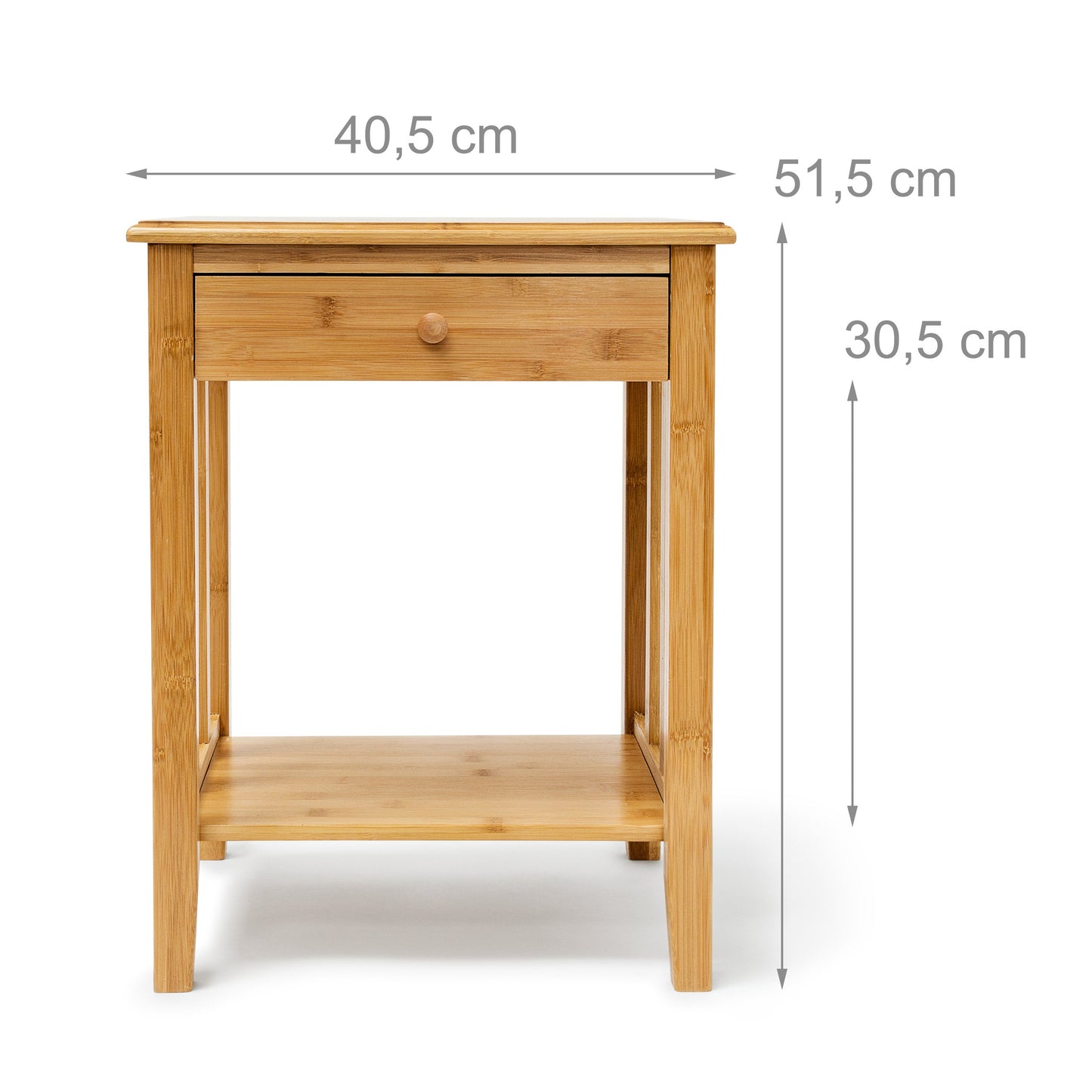 Table d'appoint en bambou avec tiroir : 51,5 x 40,5 x 30,5 cm, Table de chevet solide avec étagère inférieure en bois naturel