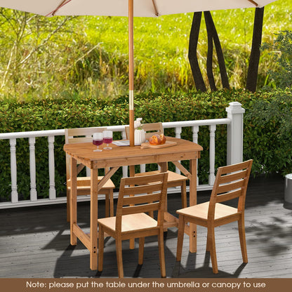 Table de Jardin pour 4-6 Personnes, Table d’Extérieur en Bois de Sapin avec Trou de Parasol, pour Patio, Balcon,Terrasse, Charge de 180 kg, 100 x 60,5 x 75 cm, Naturel