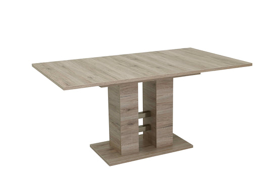 Table Coulissante Avec Piètement À Colonnes, Matériau Dérivé Du Bois Avec Revêtement En Mélamine, Décor Chêne San Remo, Extensible Avec Coulisse Synchrone 140-220 x 90 cm